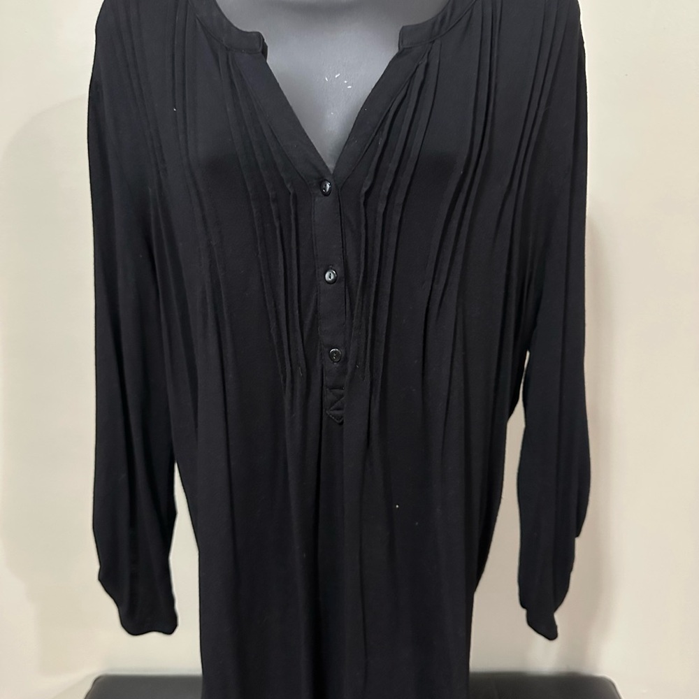 Black Ribbed 3/4 Sleeve Blouse
